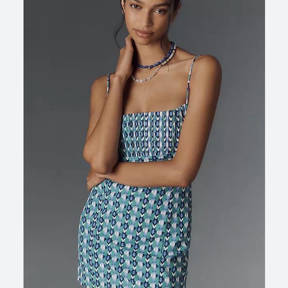 Anthropologie Mosaic Blue & Teal Spaghetti Strap Dress